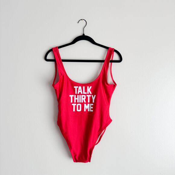 Ravesuits Red Talk Thirty to Me Scoop Back One Piece Swimsuit - M/L - Picture 1 of 5